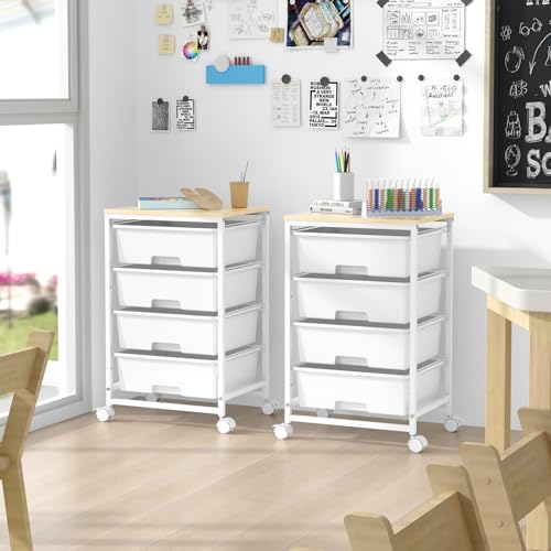 Image of SYKIARIOL Rolling Cart with Drawers, 4-Drawer Utility Cart, Bright White (Pack of 2)