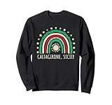 Impresionante Caltagirone Sicilia, Italia, diseño retro vintage arco iris. Bonito arco iris abstracto feliz con estrellas y sol en tonos rojos, blancos y verdes. Gran recuerdo para turistas de Caltagirone, residentes, amigos y familiares. Te encantará este diseño de Caltagirone.
