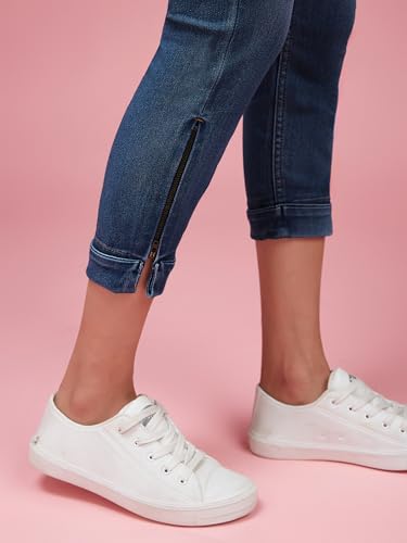Image of Miss Chase Women's Skinny High Rise Cropped Fringed Hemline Detailing Stretchable Denim Jeans