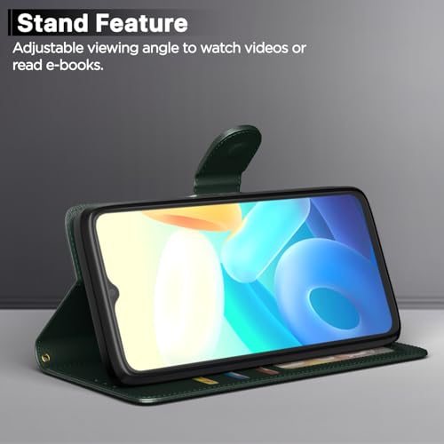Image of Pikkme Flip Cover for Vivo Y16 Leather Finish | Inside TPU with Card Pockets | Wallet Stand and Shock Proof | Complete Protection Flip Case (Green)