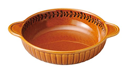 Banko Ware 15975 Oven-Safe Au Gratin Dish (Round), Leaf Line, American Diameter Approx. 8.1 inches (20.5 cm), Tableware, Pottery, Microwavable, Made in Japan