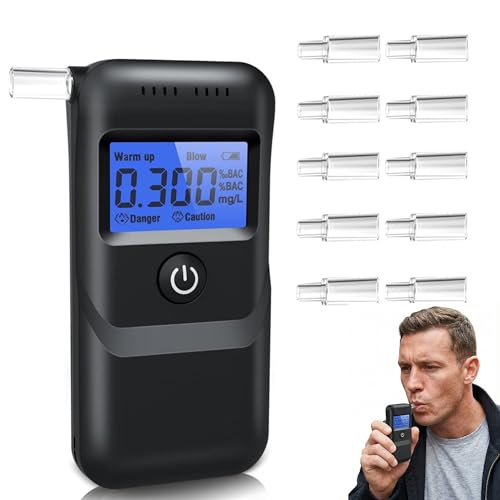 BOTEWO Alcoholimetro Hohomologado con Función de Prealerta: Profesional Medidor de Alcohol con Pantalla LCD y 10 Boquillas, Resultados Rápidos, Alta Precisión Portátil Alcoholímetro