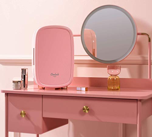 Image of Cooluli Beauty 12L Makeup Fridge - Pink Mini Fridge for Skin Care Accessories, Cosmetics and Facial Masks Storage - Interior LED Lights - for Women & Teen Girls Room