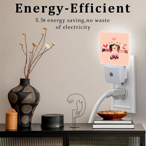 Image of Valentine's Day Dachshund Dogs Night Light for Kids, Two Love Dachshunds Night Light Plug in with Dusk to Dawn Sensor,0.5w Energy Saving Nightlight for Hallway Stairway Kitchen Bedroom