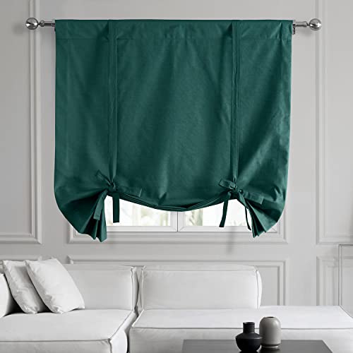 HPD Half Price Drapes Solid Cotton Room Darkening Tie Up Curtains for Windows Roll Up Balloon Curtain for Living Room, Kitchen 46 X 63 (1 Panel), DTCC-TU21113-63, Dark Teal Green