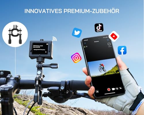 WOLFANG GA300 Action Cam 4K 60FPS 24MP Unterwasserkamera WiFi 40M wasserdichte 2.0 EIS Bildstabilisator Touchscreen Helmkamera 8X Zoom (Externes Mikrofon, 2x1350mAh Akkus und Zubehör Kit)