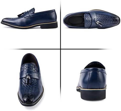 Mens Dress Loafers Leather Weave Moccasin Handmade Slip on Driving Business Shoes