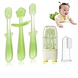 FOKiiBO Baby Silicone Toothbrush Set, Tongue Brush + Finger Toothbrush with Cup for Training Teething, 0-18M Infant Toddler Newborn Baby Teeth Brushes