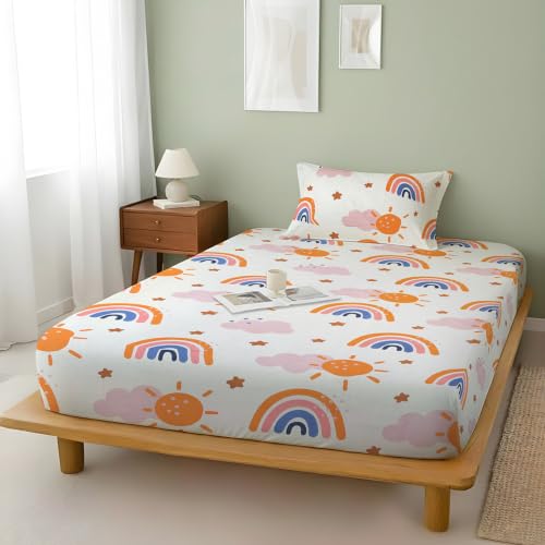 Image of Weave & Decor Kids Fitted bedsheets Single Bed 36x78x6 inch with Pillow Cover 20x30 inch, Breathable Soft Fabric, for Single Mattress
