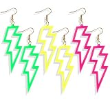 DAMLENG 3 Pairs Fashion Neon Fluorescent Retro Lightning Dangle Earrings 80s Costume Neon Drop Earri