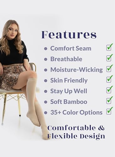 Image of Hugh Ugoli Women's Rayon Derived from Bamboo Knee High Socks Comfort Seam Long Dress Socks, Shoe Size 5-8 /8-11, 4 Pairs