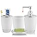 Produktbild Acogedor Badzubehör Set, Badezimmer zubehör Set 4-teiliges Badset, Zahnbürstenhalter, Becher, Seifenschale-Spender Set,4 Farben (Weiß)