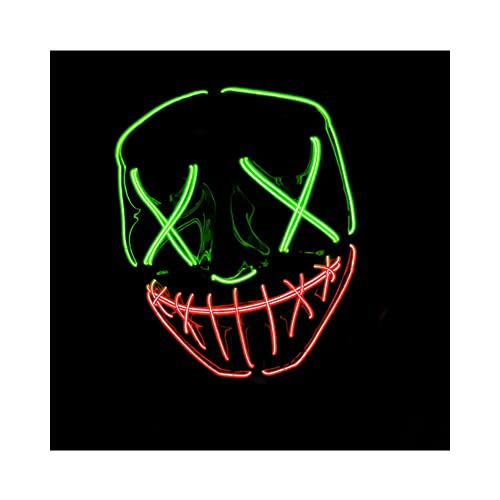 The Purge® LED Mask | Nightmare Verde e Rosso | Plastica Rigida | 3 modalità Lampeggianti | Maschera LED | Cosplay | Halloween | Neon | 100% Horror | 100% Divertimento