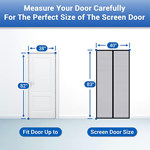 Image of 40 inch x 83 inch Fiberglass Magnetic Screen Door for Single Doors | Heavy Duty Self-Sealing Mesh with Strong Magnets, Hands Free, Kid & Pet Friendly, Easy Install, Gray