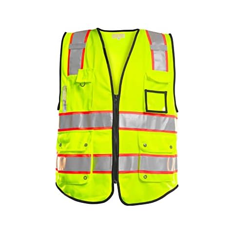 PACIFIC 10 Pockets Safety Vest for Men, 3M High Visibility Reflective Strips with Pockets and Zipper, ANSI Class 2, Yellow, X-Large Cover