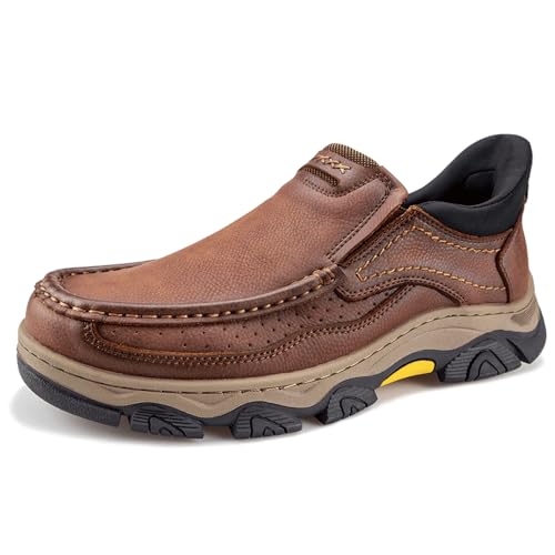 YONGJIA Mens Hands Free Slip in Loafers Walking Slip on Leather Casual Comfortable Breathable Shoes