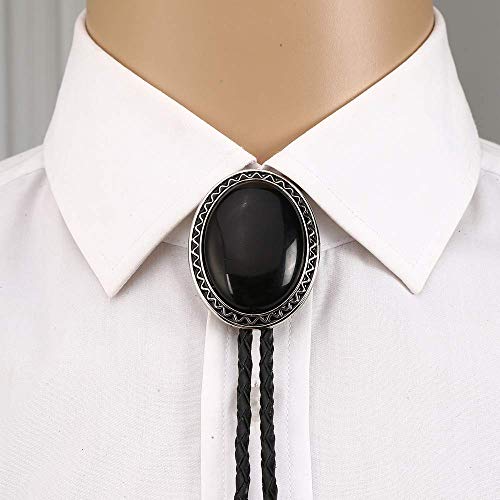 Image of Bolo Tie for Men Women Cowboy Turquoise Celtic Natural Tiger Eye Stone Longhorn Bull Western Leather Bolo Necktie