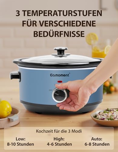 3,5 l | 200 W Slow Cooker con 3 livelli di riscaldamento e indicatore di potenza, lavabile in lavastoviglie e con maniglie, coperchio in vetro facile da pulire - immagine 3