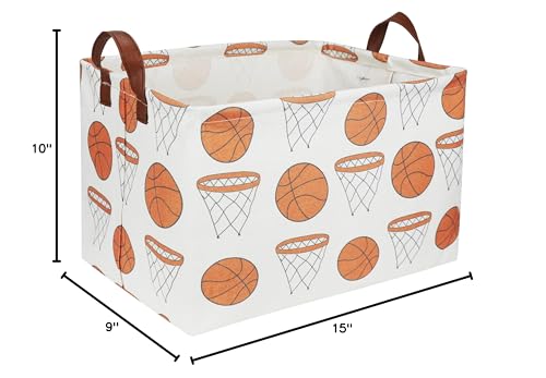 Image of Rectangular Baketball Baskets,Kids Basket for Boy.Waterproof PE Coating Cute Basket with Handles.Boys Bin,Toys Box,Books Bins. (Basketball)