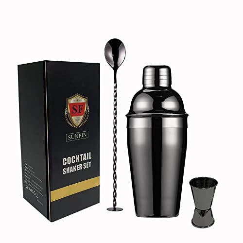 Auslaufsicherer 3-teiliger Cocktail-Shaker, Premium-Barkeeper-Kit für Heim-Barkeeper, Anfänger und Profis, 680 ml, Cocktail-Shaker mit Jigger und Löffel - Getränke-Shaker für Zuhause schwarz Cover