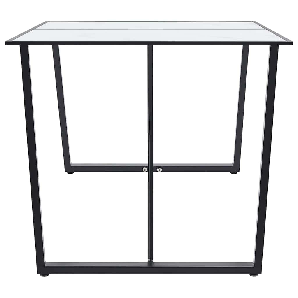 Table à manger blanche avec motif marbre - 160 x 80 x 75 cm - Verre trempé - Structure en métal revêtu par pulvérisation - Table de cuisine moderne - Table à manger rectangulaire peu