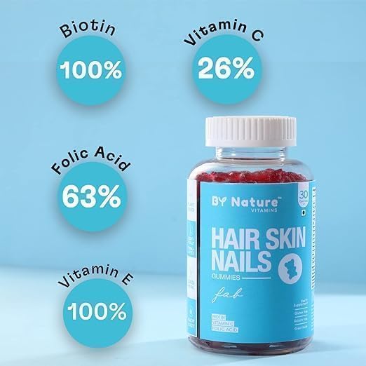 Hair Skin & Nails Vitamin Gummies - with Biotin, Folic Acid, Vitamin A, C, E, B6, B7, B9 & B12 for Hair Growth, Glowing Skin & Strong Nails (30-Day Pack)