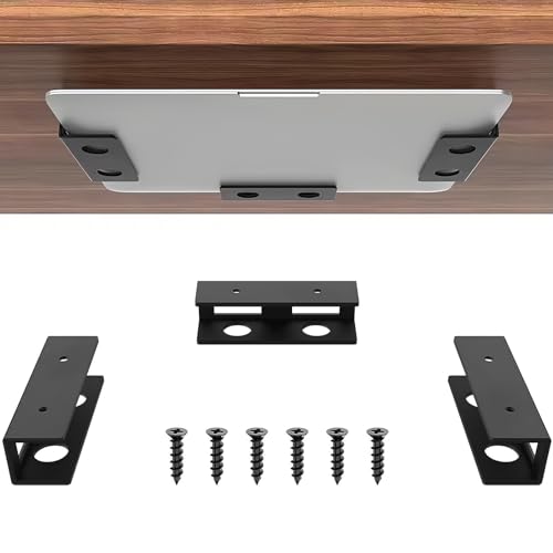 MOETYANG Under Desk Laptop Mount, Under Table Holder Storage for Laptop, Tablet, Keyboard, Mac Mini, MacBook, Organizer Rack Storage Shelf, Easy to Install with Screws or Adhesive Tape,Black