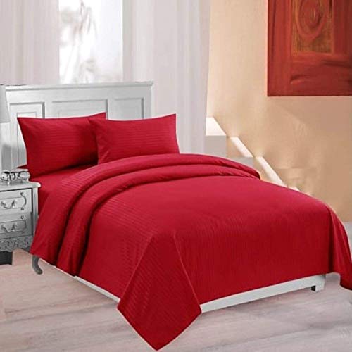 Image of YKC Glace Cotton Satin Striped Plain Color King Size Bedsheet for Double Bed with Two Pillow Covers (Maroon - 90 x 100 Inch)