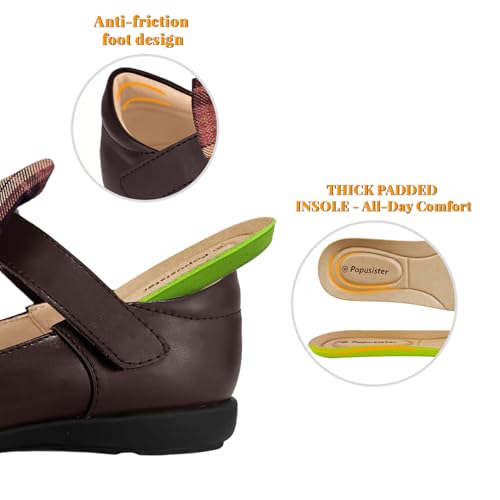 Popusister Toddler Mary Jane Shoes for Girls Brown School Uniform Shoes with Cute Bow, Classic Little Girl Dress Shoes for Princess Party Wedding, Soft Leather Fashion School Flats for Toddlers — view 4
