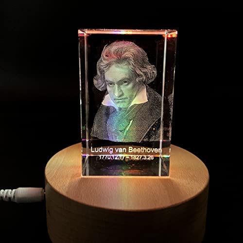 Shtwx 3D Beethoven Figure Bust Statue Paperweight Laser Etched In Crystal Glass Cube Birthday (No Included Led Base)(3.1X2X2 Inch) #TOP1