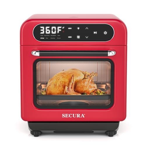 Secura Multifunction Air Fryer Steam Oven, 13 Quart Compact Oven with Convection Bake, Airfryer, Rapid Steam, Ferment, Dehydrator Combo, Nutritious & Delicious Food Steamer for Cooking (Red)