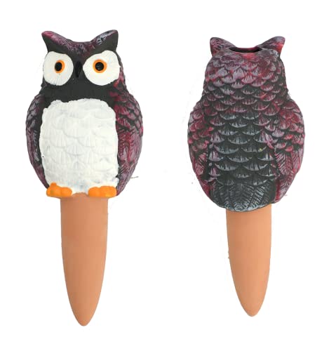 Hortican Shaped Self Watering Spikes, Self Watering Stakes, Set Of 4 - Clay Drip Irrigation Spikes - Ideal For Indoor & Outdoor Gardening, Home & Vacation Plant Care (Owl Shape) #TOP2