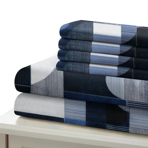 Housse de couette microfibre 135x200 parure de lit bleu abstrait 3D confortable