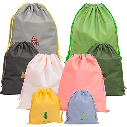 HOBIANO Wasserdicht Packbeutel, 8 Stück Reisebeutel Organizer Kordelzug Packsack Aufbewahrungsbeutel Schuhbeutel Bunt Tasche für Kosmetik Unterwäsche Koffer Sport Schuhe (3 Verschiedene Größen ) Cover