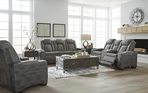 Signature Design by Ashley Faux Leather Power Reclining Sofa, Slate - image 9