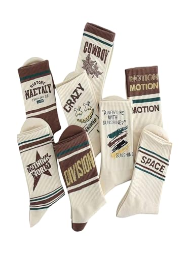 Men's 5 Pairs Vintage Striped Mid Calf Socks Y2K Color Block Ribbed Casual Athletic Socks