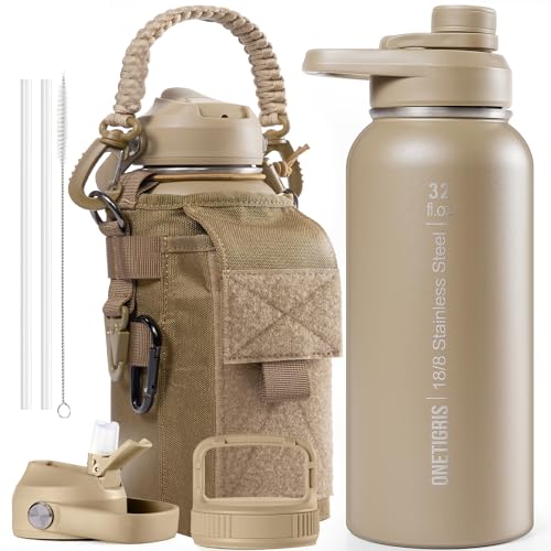 ONETIGRIS 32 oz Insulated Water Bottle with Straw - Tactical Stainless Steel Water Jug, Leakproof...