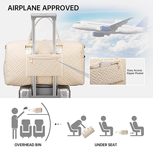 Image of Duffle Bag for Travel, Weekender Bag with Shoe Compartment, Carry On Overnight Bag for Women with Toiletry Bag, Gym Bag with Wet Pocket, Hospital Bags for Labor and Delivery Beige, Beige, Medium