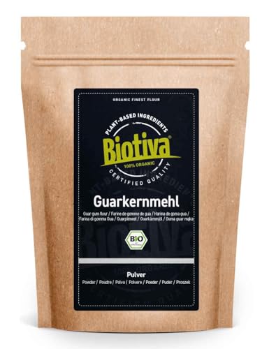 Goma guar orgánica 2kg (4x500g) - de haba guar - 100% natural - máximo poder aglutinante - aglutinante vegano y sustituto de gelatina - certificado y embotellado en Alemania - Biotiva