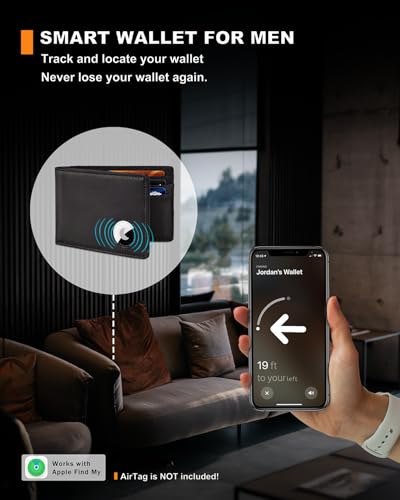 Airtag Wallet for Men, Bifold Full-Grain Leather Wallet for Apple Air Tag, Men's Wallet with Airtag Holder, RFID Blocking, Cash Slots, ID Window4