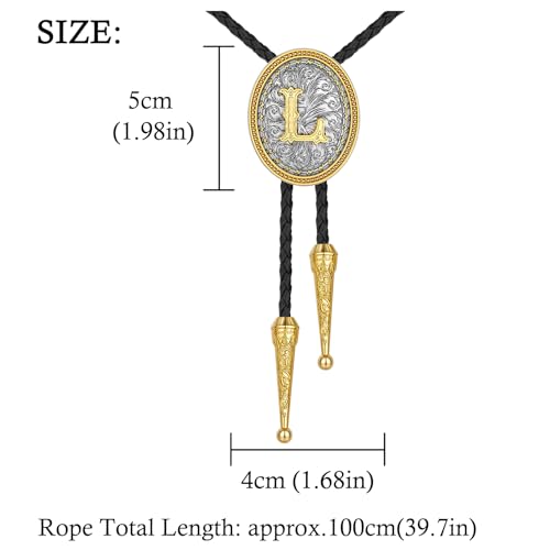 Image of HUABOLA CALYN Bolo tie for Men, Western Cowboy Golden Alphabet Initial Letter ABCDJMR to Y Costume Bolo ties Neckties