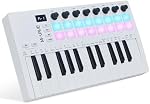 M-VAVE 25 Keys 16 Backlit Drum Pads MIDI Keyboard - Professional Beat Maker and Keytar for Keyboard Music Production Builtin Battery Wireless Connect White