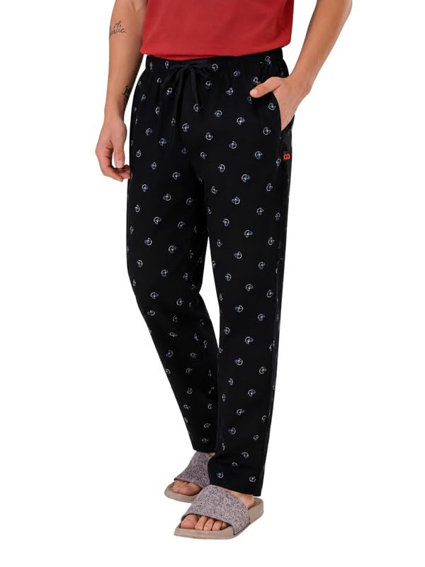 Men's 100% Cotton Lounge Pyjama Pants - Navy Blue Printed | No Marks Elastic, Invisible Left Zipper Pocket, Dual Side Pockets, Drawcord | Night Pants, Lower for Men, Leisure Wear-image-17