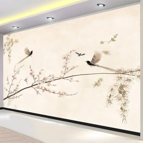 Papier Peint Intissé Chinois 200x140 cm Fleurs Oiseaux