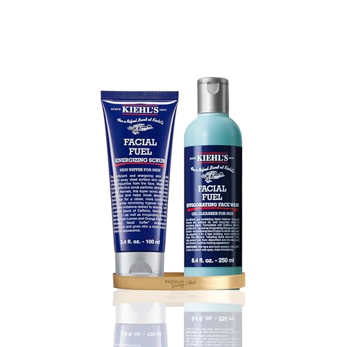 Kiehl's Facial Fuel Exfoliating Face Scrub 100ml & Facial Fuel Energizing Face Wash 250ml, Men's Cleanser with Caffeine, Vitamin E & Menthol