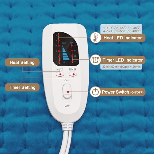 Image of Deepsoon Heating Pad,Electric Heating Pads for Back,Neck,Moist Heating Pad for Abdomen Shoulder Knee Legs,Dry /Moist Heat&Auto Shut Off,Mother's Day Birthday for Men and Women,Blue,24x20 Inch