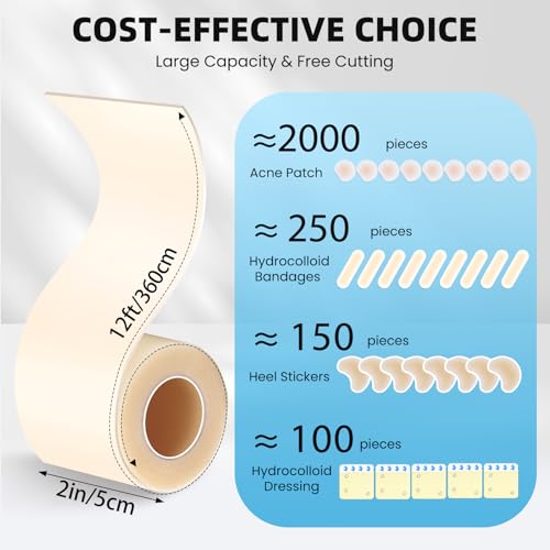 Image of Hydrocolloid Roll Bandages, 2IN x 12FT Extra Large Hydrocolloid Patch with Self-Adhesive, Ultra Absorbent, Cut-to-Size, Flexible & Waterproof for Burn, Blister, Acne Care, First Aid Kit Essential