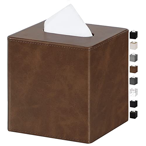 GOLRANLYE Boîte à mouchoirs carré en Cuir PU Support de boîte à mouchoirs pour Commode décor de Salle de Bain (Marron) Cover