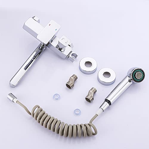Robinet mural mélangeur de cuisine chromé pivotant 20 cm avec pistolet