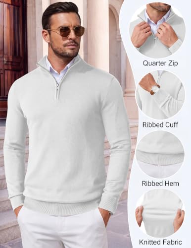 Image of COOFANDY Men's Quarter Zip Up Sweaters Slim Fit Lightweight Mock Pullover